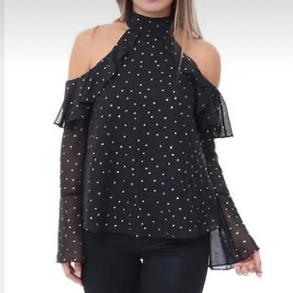 Amanda Uprichard Black Cold Shoulder Star Blouse M - Picture 1 of 7
